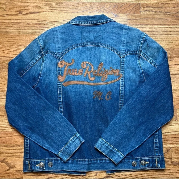 True Religion Vintage Danny Slim Fit Denim Jacket W/ Leather Embroidery Sz: XL - Picture 15 of 16
